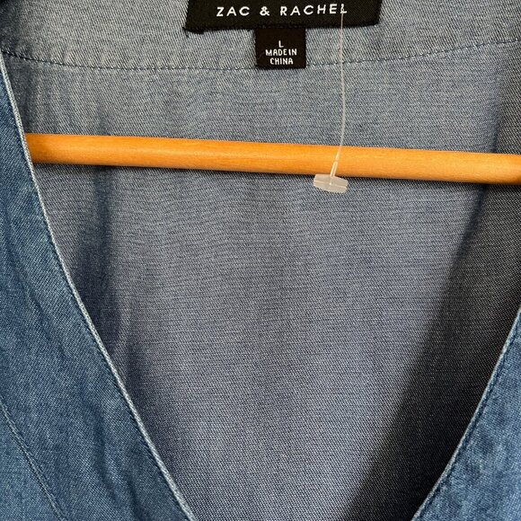 Zac & Rachel V-Neck Tunic Flutter Sleeve Large Women's Lightweight Blue Denim - Picture 2 of 9